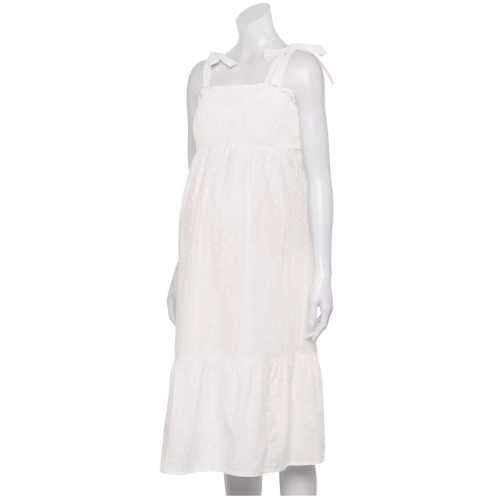Maternity NWT White Maxi Sundress 100% Cotton Tie Shoulder Strap, Women’s Size S